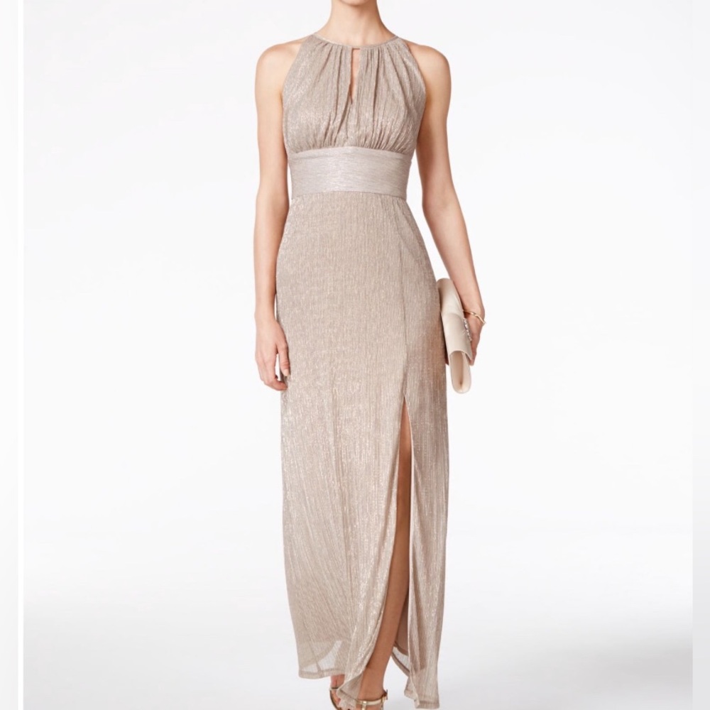 R M Richards Metallic Knit Keyhole Halter G Gold 12
